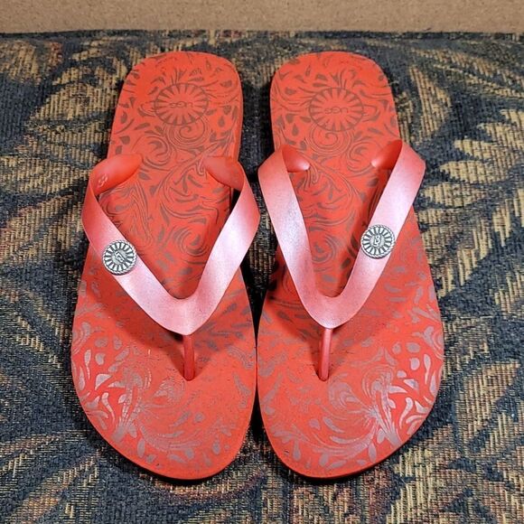 UGG Shoes - Ugg Women's Red Flip Flops- Size 8